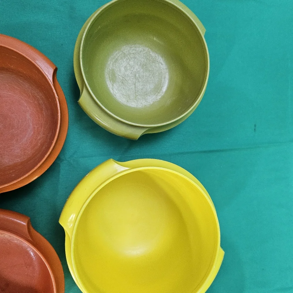 Vtg Tupperware Servalier Storage Bowls Yellow Orange Green 886-31 Lot 812-41 - Picture 5 of 16